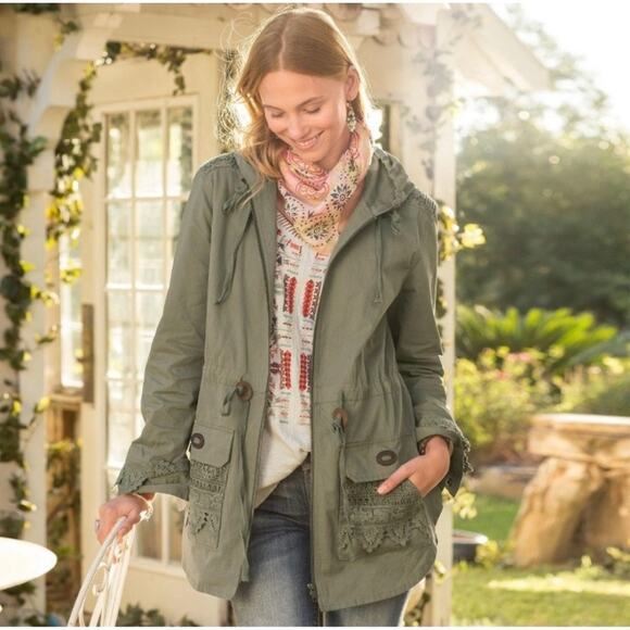 Sundance Green Crochet Lace Hooded Zip Up Anorak Jacket Women's Small - Picture 10 of 10